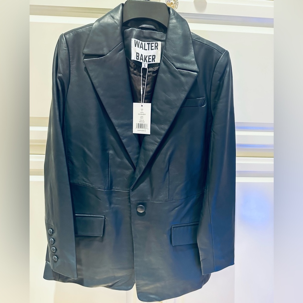 Walter Baker Blue 100% lamb Leather jacket new size s